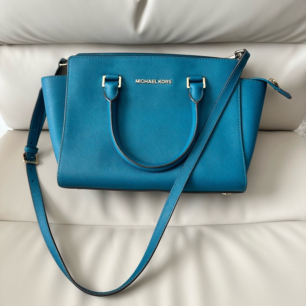 Michael Kors teal handbag removable strap